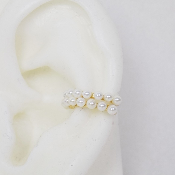 new in box! set of 2 gold plated 925 sterling silver with pearl ear cuff - Picture 1 of 5